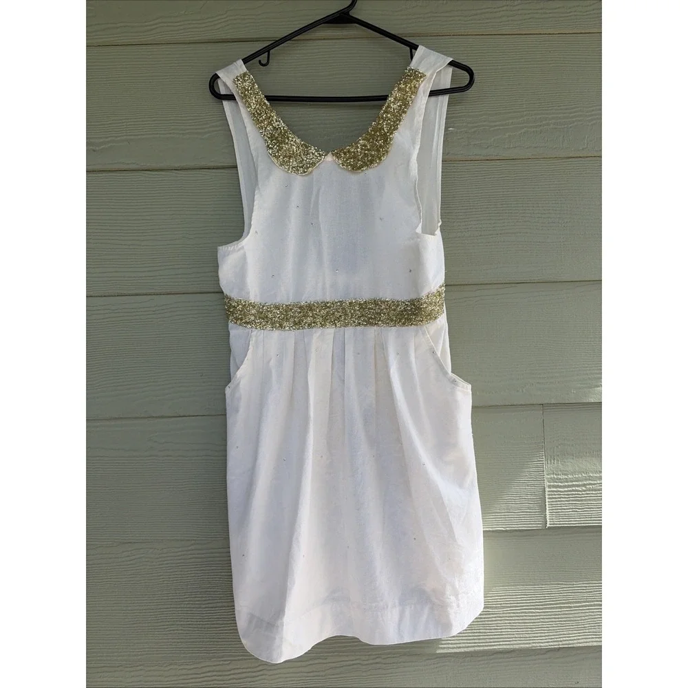 Anthropologie Home Off White Clemence Collared Metallic Sparkle Apron NEW NWT